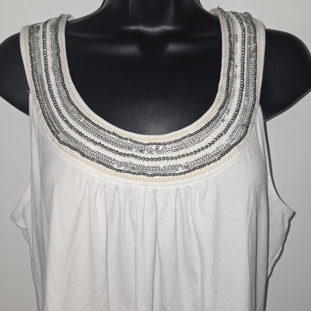 White House Black Market White Tank Top with Silver Accents